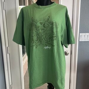 Vintage 90s BILLABONG Skull Wings Short Sleeve T-Shirt Green Gray Excellent L